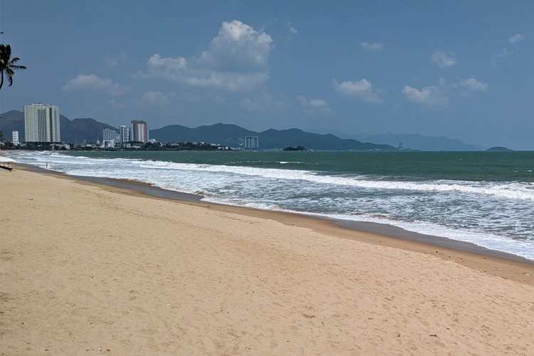 The beach in Nha Trang. This is the beach you will see from your hotels.