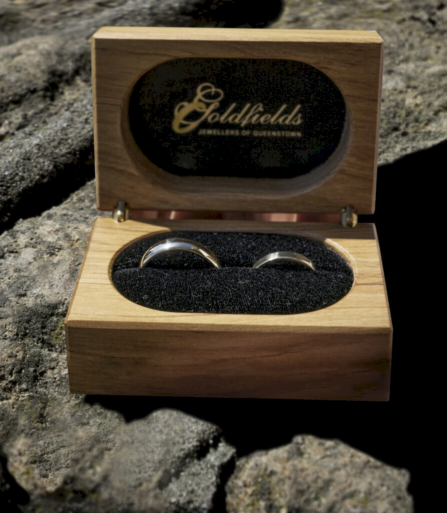 Two wedding bands made from New Zealand gold. These rings were made by a local jeweler.