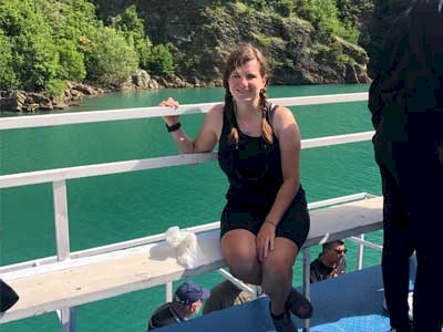 Zoe sat on the Albanian ferry
