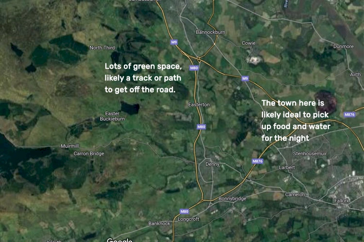 annotated map shows how to find wild camp spot