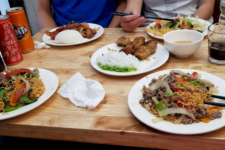 traditional vietnamese food in a hanoi café
