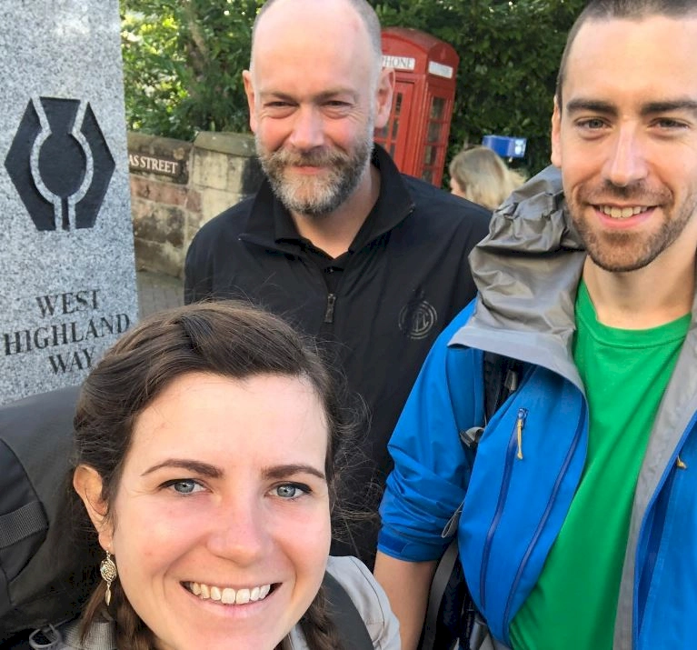 zoe and stewart at the beginning of West Highland Way