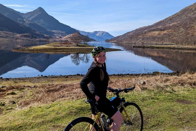 Zoe on her yellow touring bike at Seagulls Island